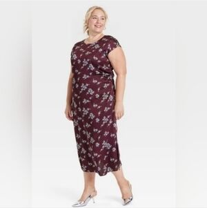 Burgundy Floral Midi Dress Size 3X New  Formal Chic Modern Boho